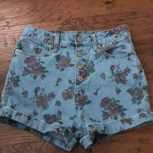 Floral printed denim shorts